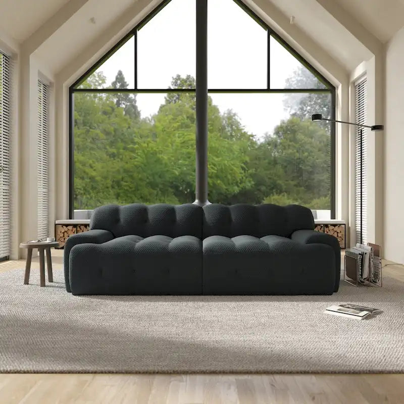Moderne comfortabele 3-zitsbank, gestoffeerde lage bank van 3D-textiel, wolkenbank voor woonkamer of appartement