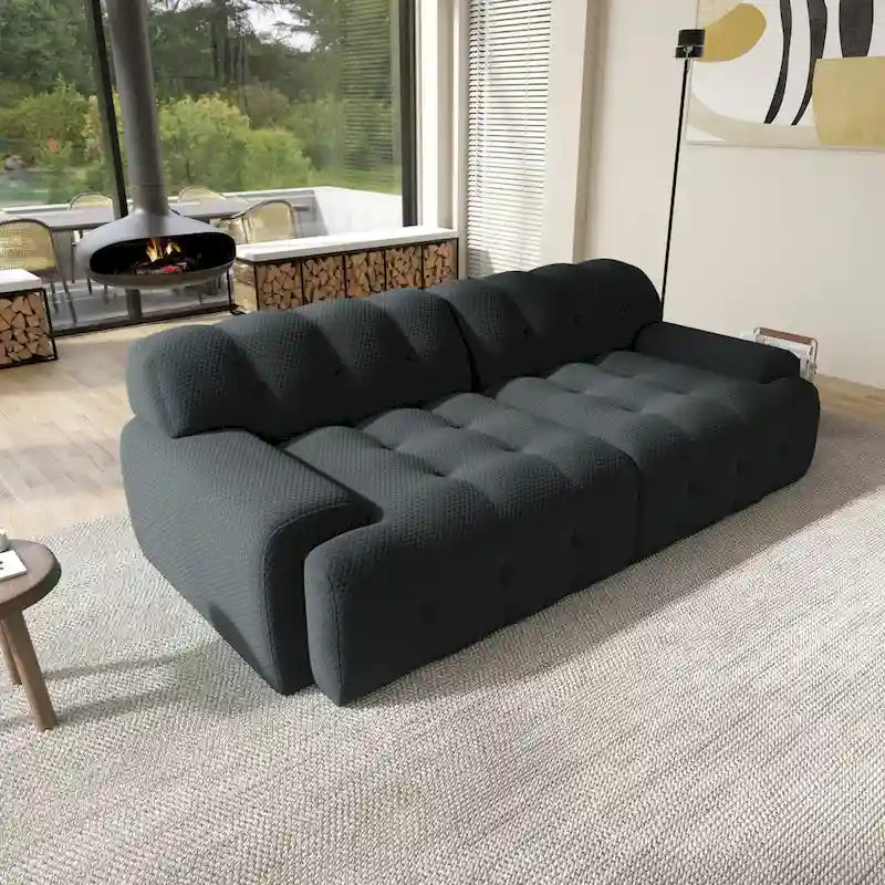Modern Comfy Couch 3 Seater, Upholstered Floor Sofa 3D Textile Material Cloud Couch for Living Room, Apartment