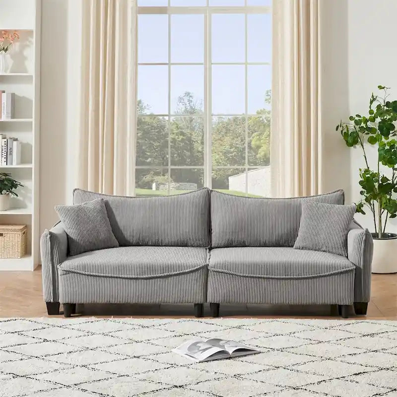 Corduroy Fabric Sofa with 2 Pillows and Legs