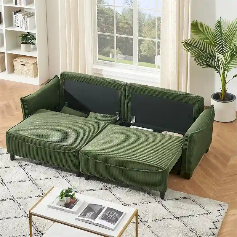 Corduroy Fabric Sofa with 2 Pillows and Legs