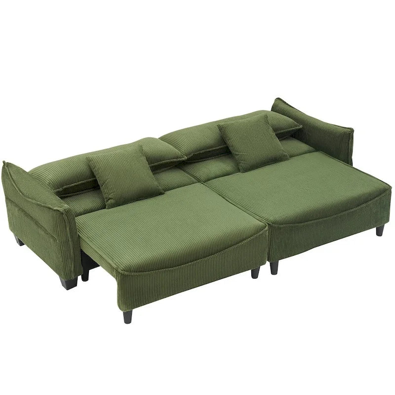 Corduroy Fabric Sofa with 2 Pillows and Legs