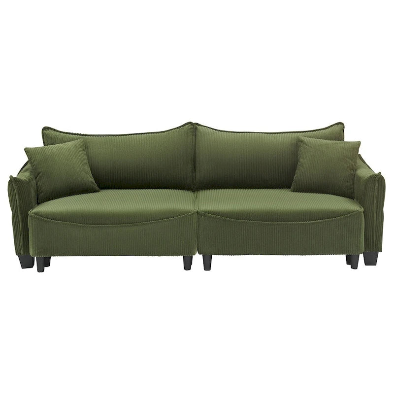 Corduroy Fabric Sofa with 2 Pillows and Legs