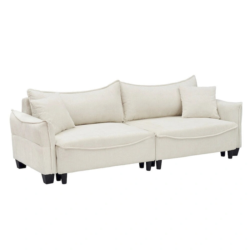Corduroy Fabric Sofa with 2 Pillows and Legs