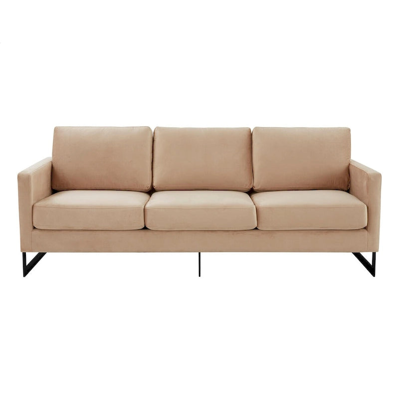 Leisuremod Lincoln Divano a 3 posti imbottito in velluto con base in acciaio inossidabile nero