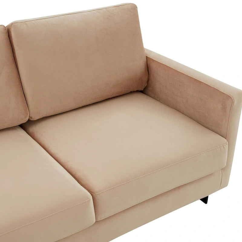 Leisuremod Lincoln Divano a 3 posti imbottito in velluto con base in acciaio inossidabile nero