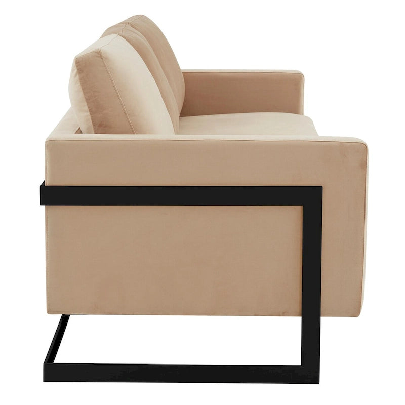 Leisuremod Lincoln Divano a 3 posti imbottito in velluto con base in acciaio inossidabile nero