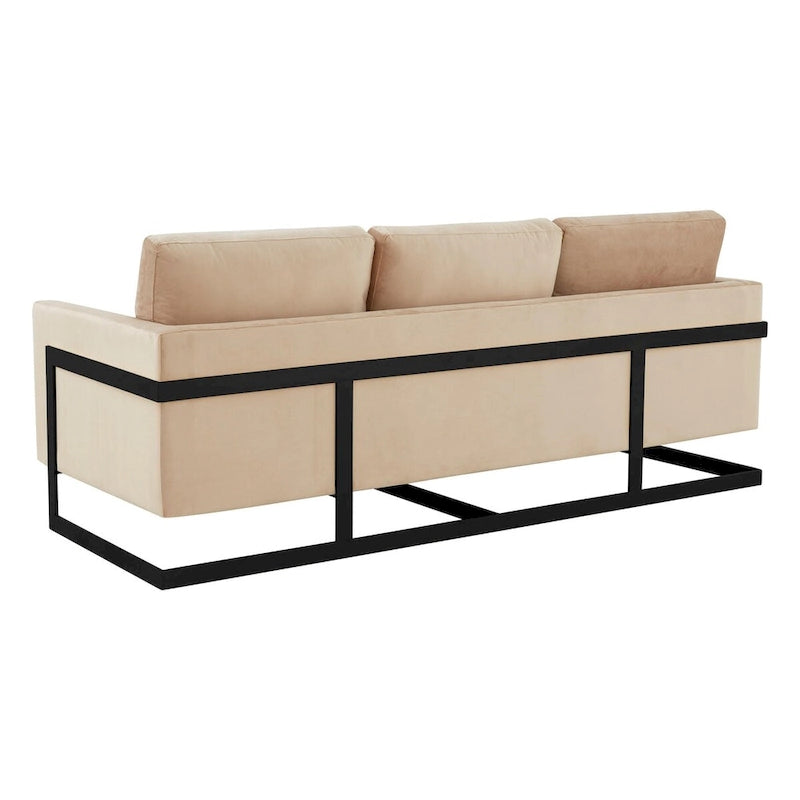 Leisuremod Lincoln Divano a 3 posti imbottito in velluto con base in acciaio inossidabile nero