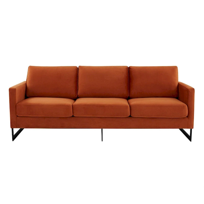 Leisuremod Lincoln Divano a 3 posti imbottito in velluto con base in acciaio inossidabile nero