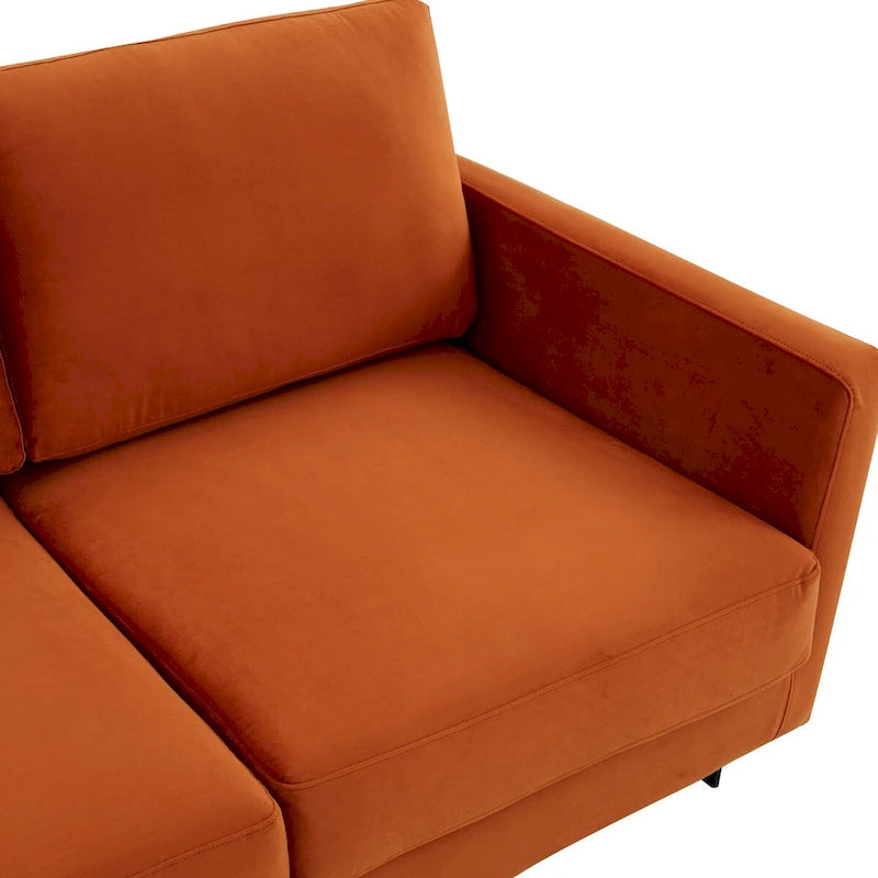 Leisuremod Lincoln Divano a 3 posti imbottito in velluto con base in acciaio inossidabile nero