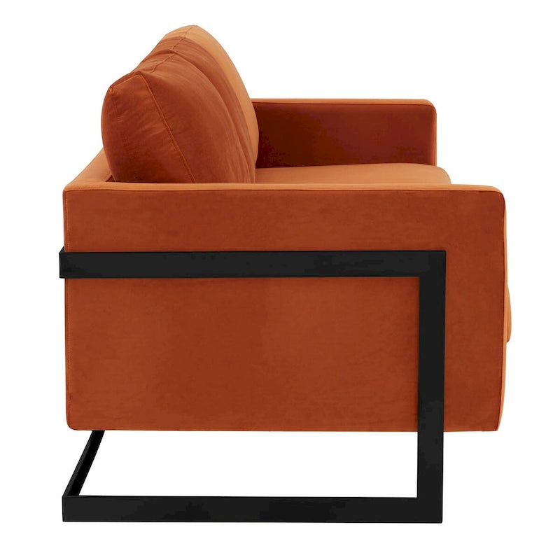 Leisuremod Lincoln Divano a 3 posti imbottito in velluto con base in acciaio inossidabile nero