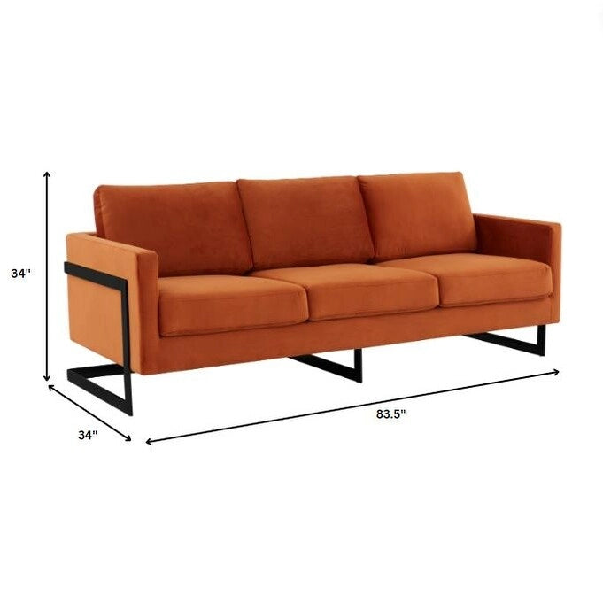 Leisuremod Lincoln Divano a 3 posti imbottito in velluto con base in acciaio inossidabile nero