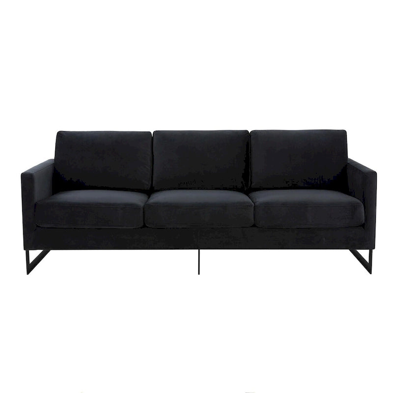 Leisuremod Lincoln Divano a 3 posti imbottito in velluto con base in acciaio inossidabile nero