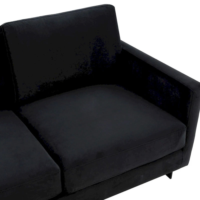 Leisuremod Lincoln Divano a 3 posti imbottito in velluto con base in acciaio inossidabile nero