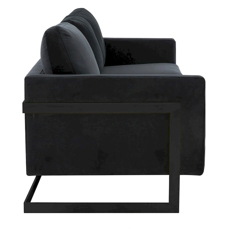 Leisuremod Lincoln Divano a 3 posti imbottito in velluto con base in acciaio inossidabile nero