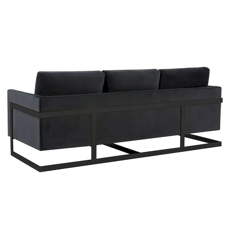 Leisuremod Lincoln Divano a 3 posti imbottito in velluto con base in acciaio inossidabile nero