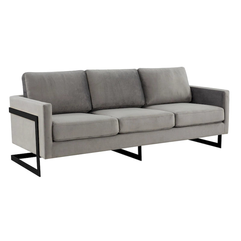 Leisuremod Lincoln Divano a 3 posti imbottito in velluto con base in acciaio inossidabile nero