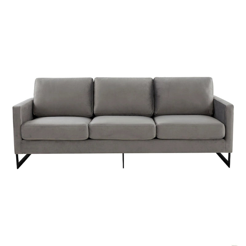 Leisuremod Lincoln Divano a 3 posti imbottito in velluto con base in acciaio inossidabile nero