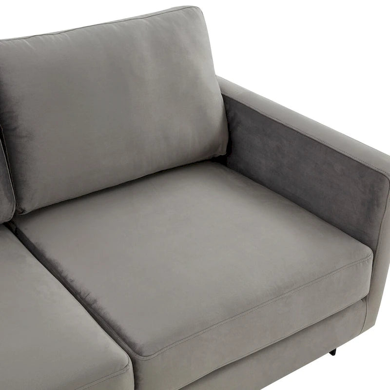 Leisuremod Lincoln Divano a 3 posti imbottito in velluto con base in acciaio inossidabile nero