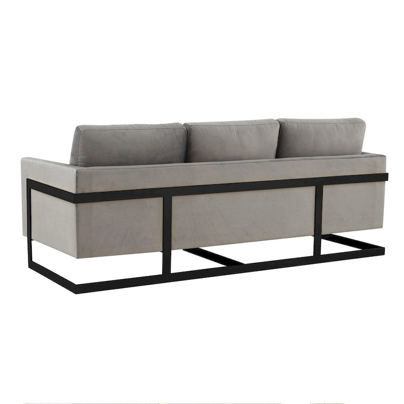 Leisuremod Lincoln Divano a 3 posti imbottito in velluto con base in acciaio inossidabile nero
