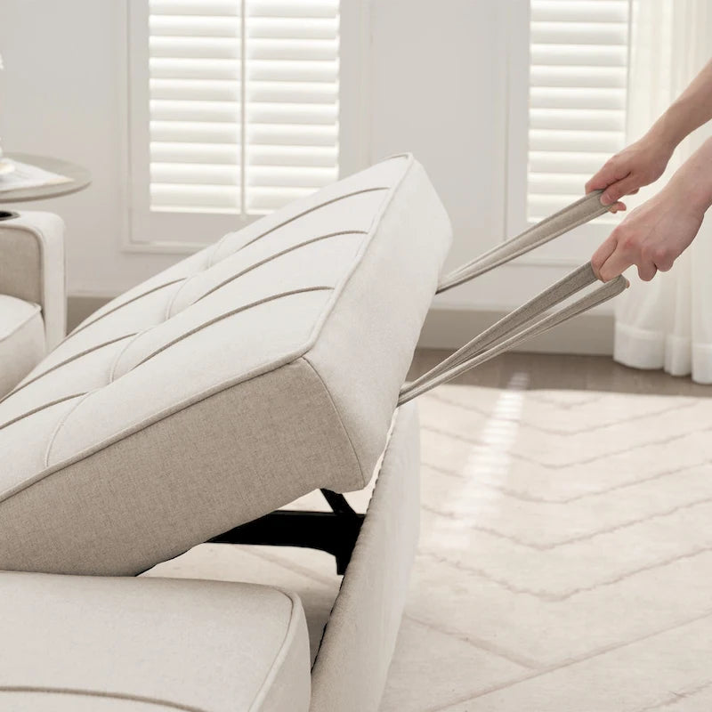 Divano Letto in Lino con Letto Estraibile, Spazio Extra per Riporre Oggetti, Porta Telefono e Caricatore USB