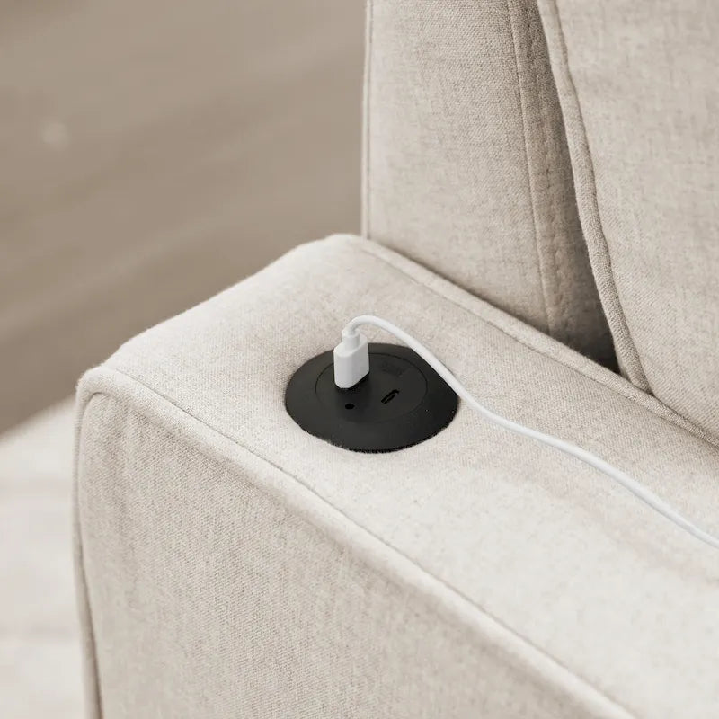 Divano Letto in Lino con Letto Estraibile, Spazio Extra per Riporre Oggetti, Porta Telefono e Caricatore USB