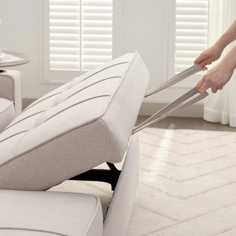 Divano Letto in Lino con Letto Estraibile, Spazio Extra per Riporre Oggetti, Porta Telefono e Caricatore USB