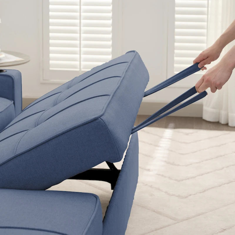 Divano Letto in Lino con Letto Estraibile, Spazio Extra per Riporre Oggetti, Porta Telefono e Caricatore USB