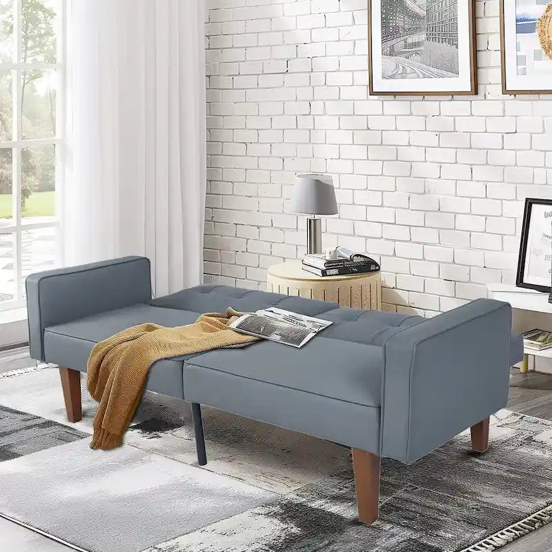 Divano Letto Convertibile Morbido da 172,72 cm con Schienale Regolabile e Gambe in Legno Massello