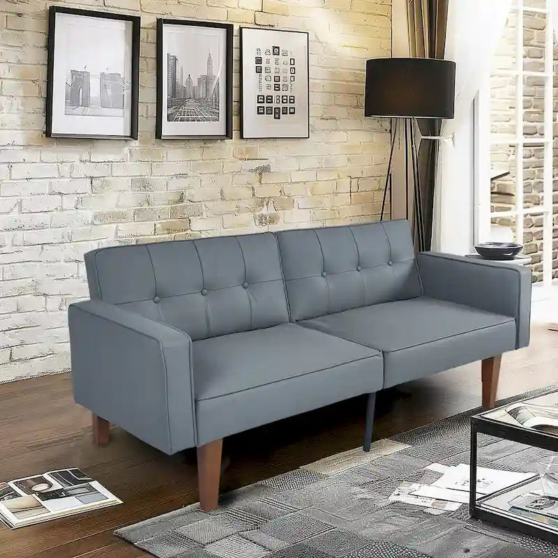 Divano Letto Convertibile Morbido da 172,72 cm con Schienale Regolabile e Gambe in Legno Massello