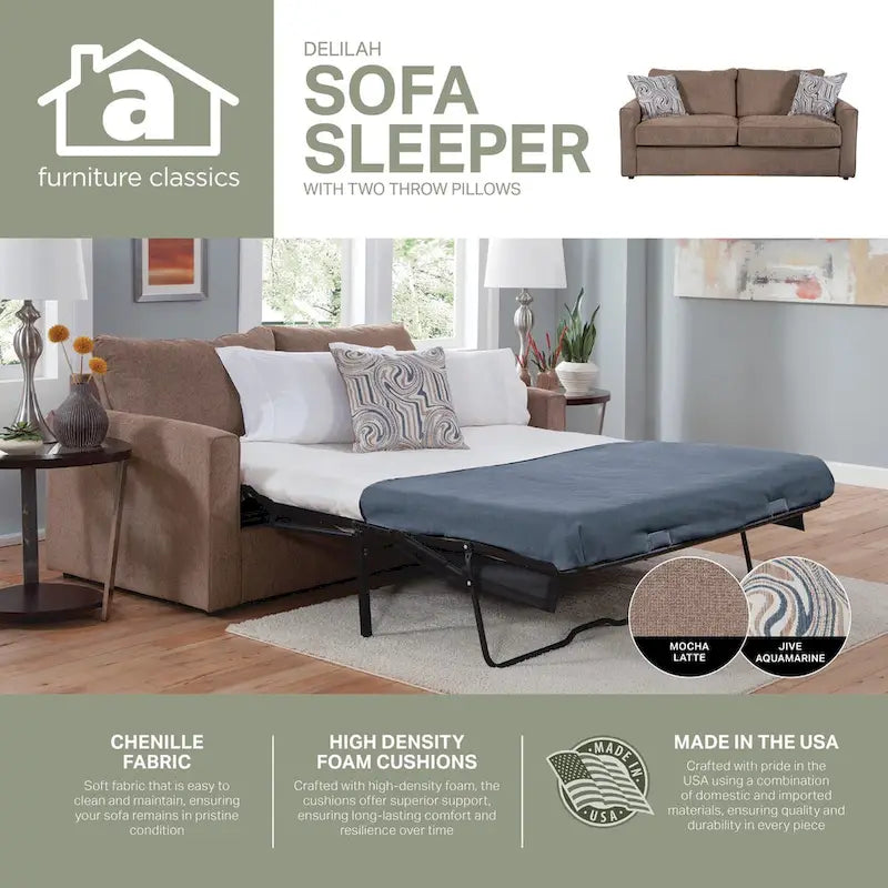 American Furniture Classics Delilah Model 8-040M-A441V2 Sleeper Sofa with 2 Throw Pillows