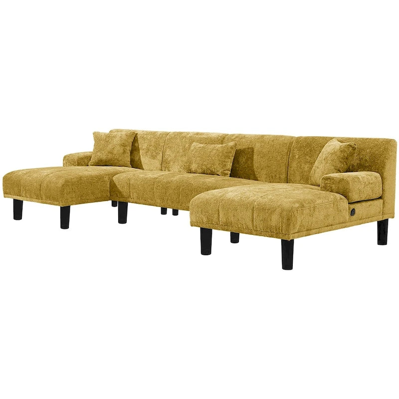 Sufani Sezzjonali Moasis, Sufan f’Forma ta’ U, Sufan Modulari Moderni ta’ Chenille - 45.6W x 106.3L x 26.7H