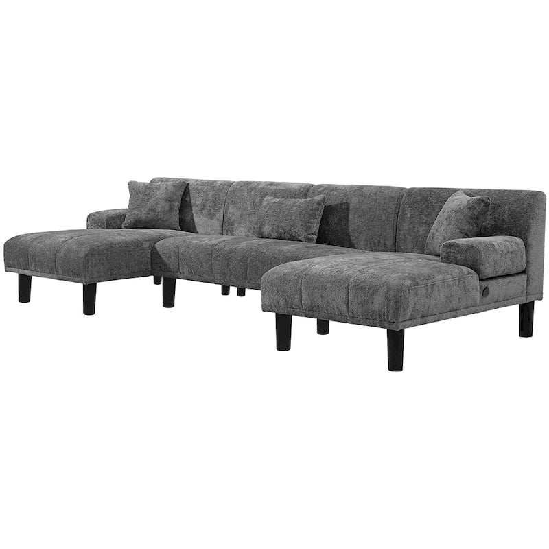 Sufani Sezzjonali Moasis, Sufan f’Forma ta’ U, Sufan Modulari Moderni ta’ Chenille - 45.6W x 106.3L x 26.7H